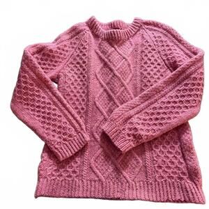 IRISH KNIT Rose Pink Cable knitted Sweater. HANDMADE Size M Vintage Cottage Core